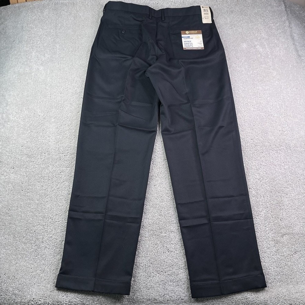 NEW Haggar Pants Mens 38x34 Navy Blue Mynx Classic Pleated Cuffed Trousers NWT
